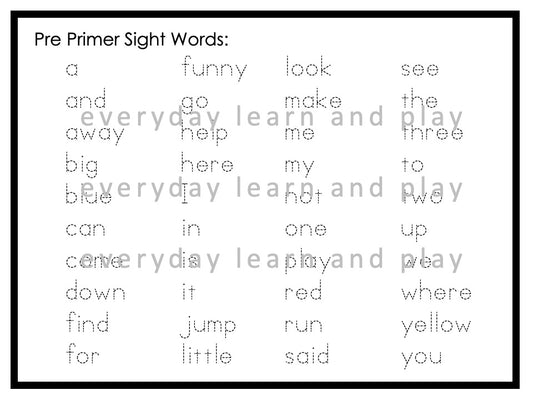 Pre Primer Sight Word Mini Books