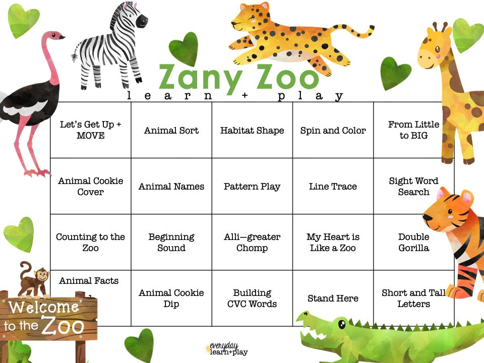 Zany Zoo Learn + PLAY Calendar