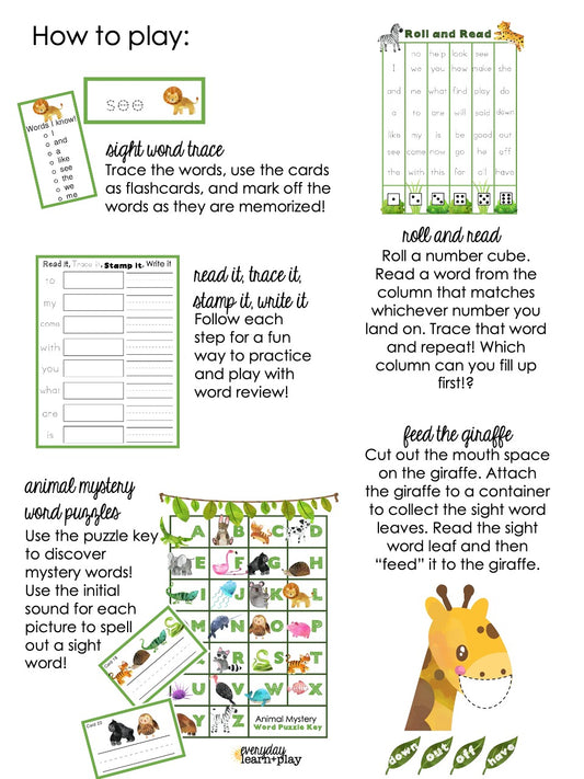 Zoo Animal Sight Words Learn + PLAY