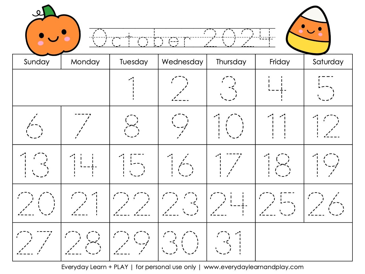 FREE Traceable October Calendar